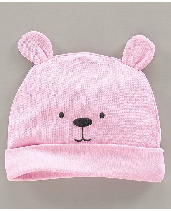 Babyhug 100% Cotton Cap Bear Print Pink - Diameter 9.5 cm