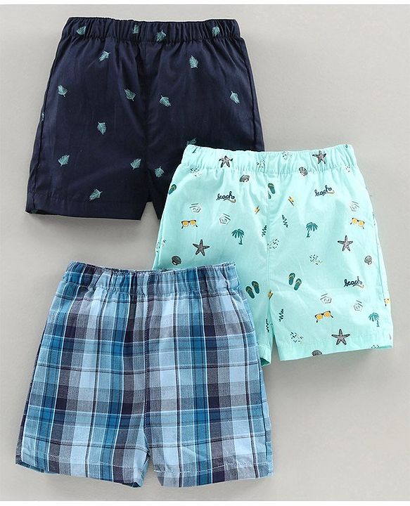 Babyhug 100% Cotton Boxers Multiprint Pack of 3 - Blue