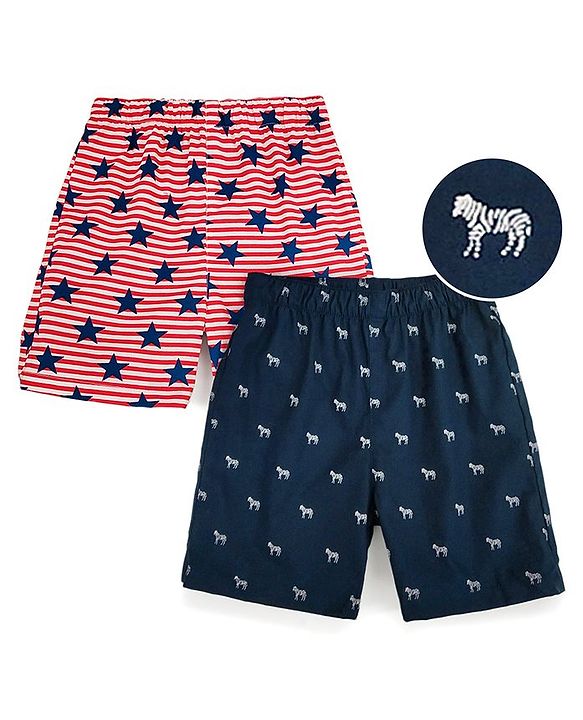 Babyhug 100% Cotton Boxer Pack of 2 - Navy & Red