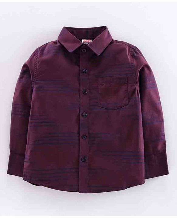Babyhug Full Sleeves Shirt with Bow & Trouser Set - Maroon Blue