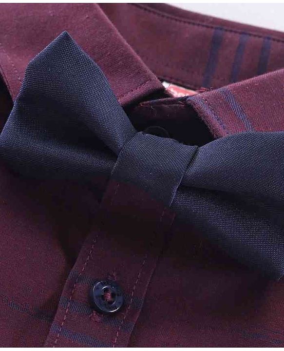 Babyhug Full Sleeves Shirt with Bow & Trouser Set - Maroon Blue