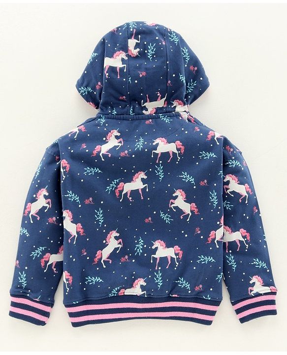 Pine Kids Full Sleeves Biowashed Hooded Sweat Jacket Reversible Sequin Detailing - Navy Blue