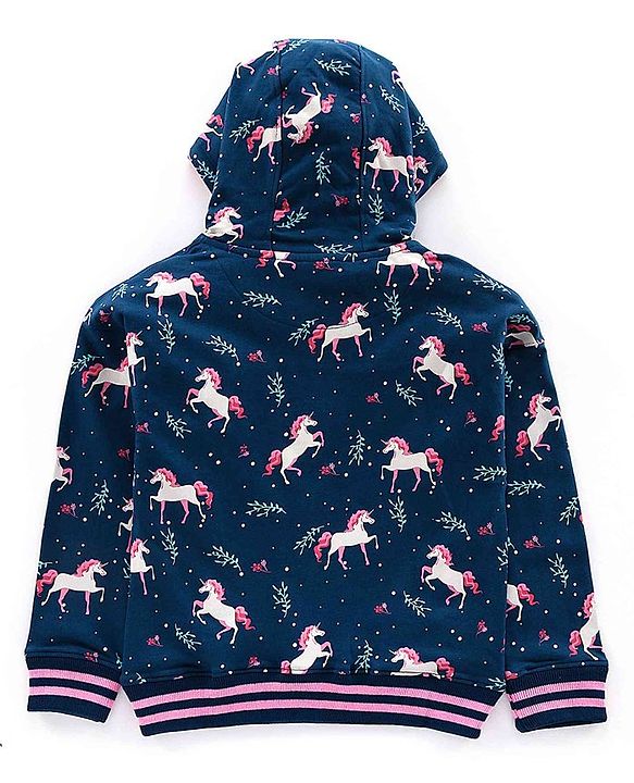 Pine Kids Full Sleeves Biowashed Hooded Sweat Jacket Reversible Sequin Detailing - Navy Blue