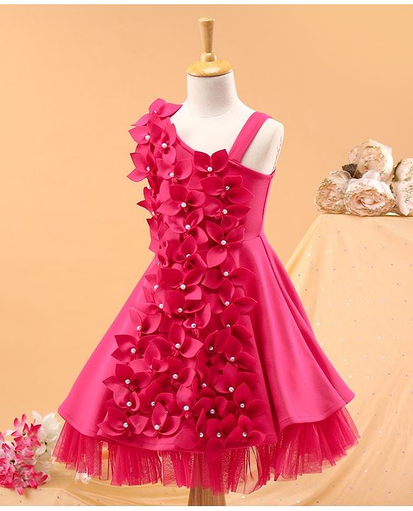 Babyhug Sleeveless Party Frock Floral Detail - Pink
