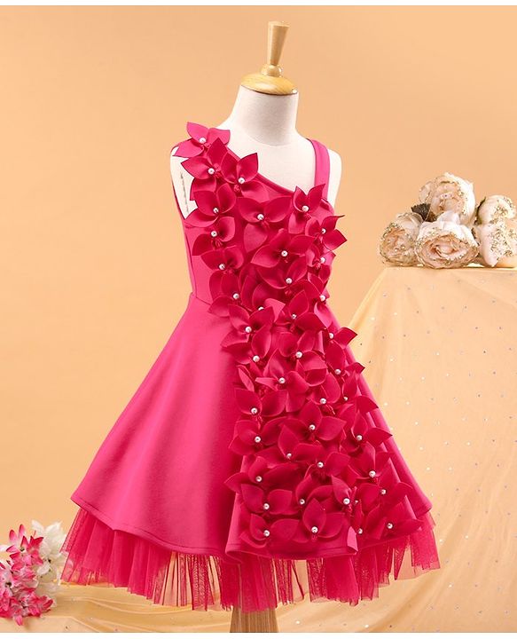 Babyhug Sleeveless Party Frock Floral Detail - Pink
