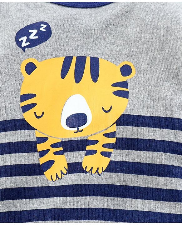 Babyhug Full Sleeves Footed Sleep Suit Striped Print - Blue