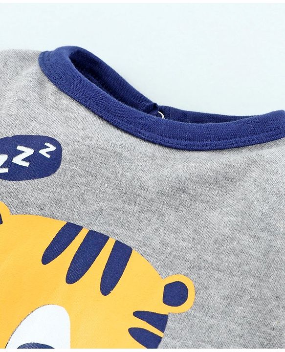 Babyhug Full Sleeves Footed Sleep Suit Striped Print - Blue