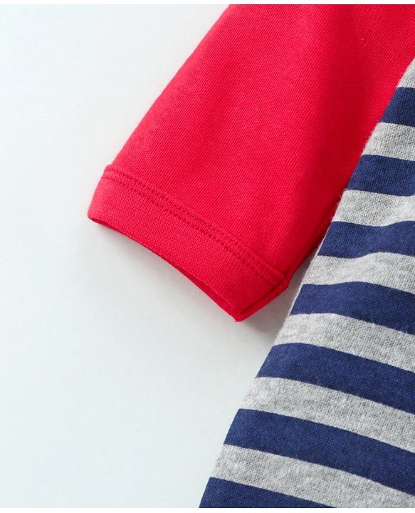 Babyhug Full Sleeves Footed Sleep Suit Striped Print - Blue