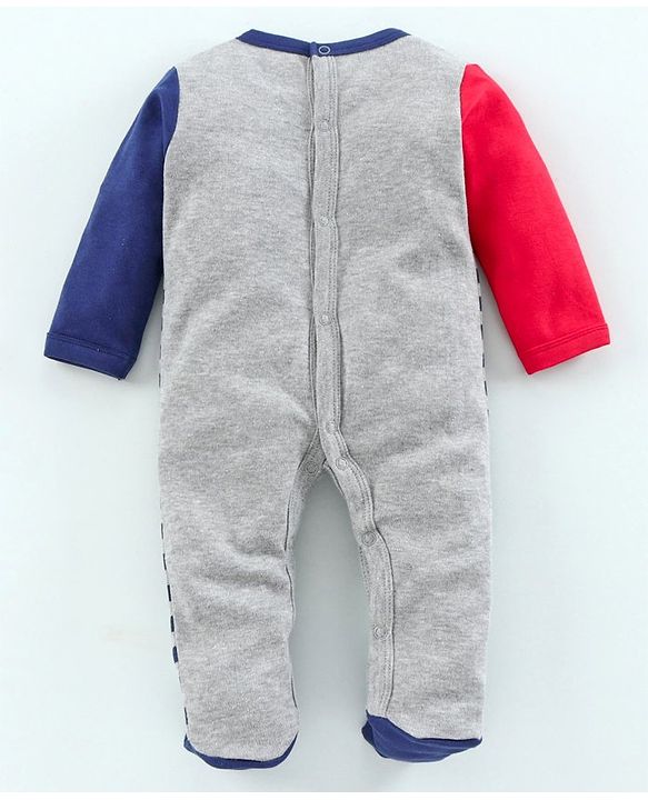 Babyhug Full Sleeves Footed Sleep Suit Striped Print - Blue