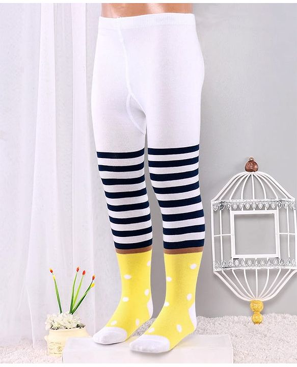 Cute Walk By Babyhug Antibacterial Striped Footed Tights - Yellow