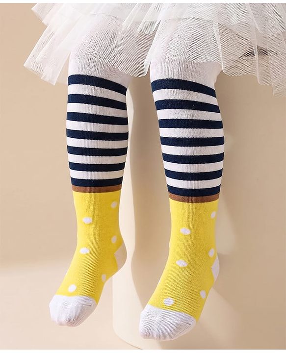 Cute Walk By Babyhug Antibacterial Striped Footed Tights - Yellow