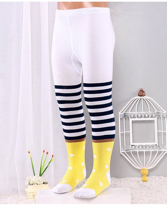 Cute Walk By Babyhug Antibacterial Striped Footed Tights - Yellow