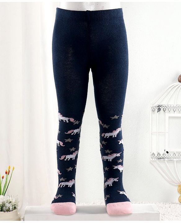 Cutewalk By Babyhug Anti-Bacterial Footed Tights Unicorn Design - Navy Blue