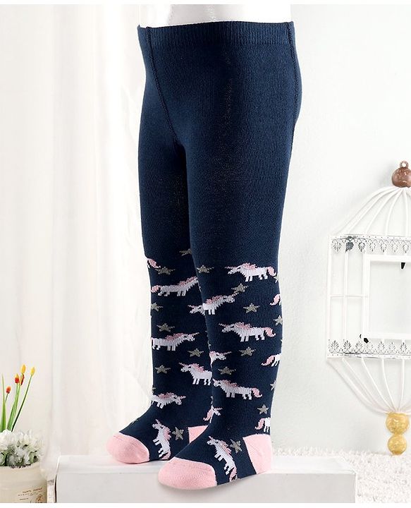 Cutewalk By Babyhug Anti-Bacterial Footed Tights Unicorn Design - Navy Blue