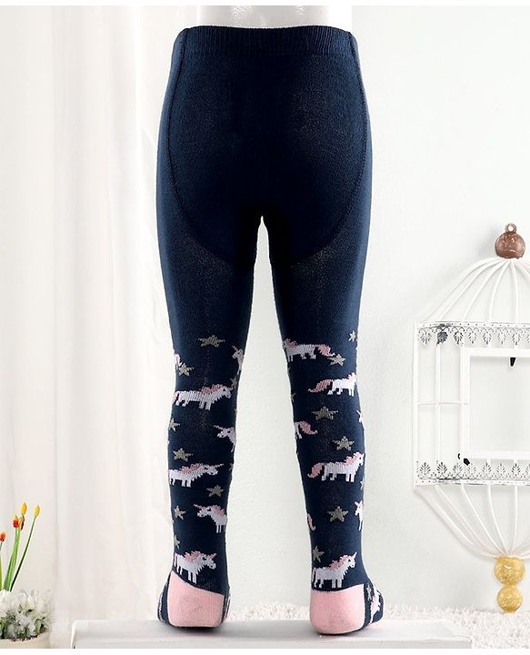 Cutewalk By Babyhug Anti-Bacterial Footed Tights Unicorn Design - Navy Blue