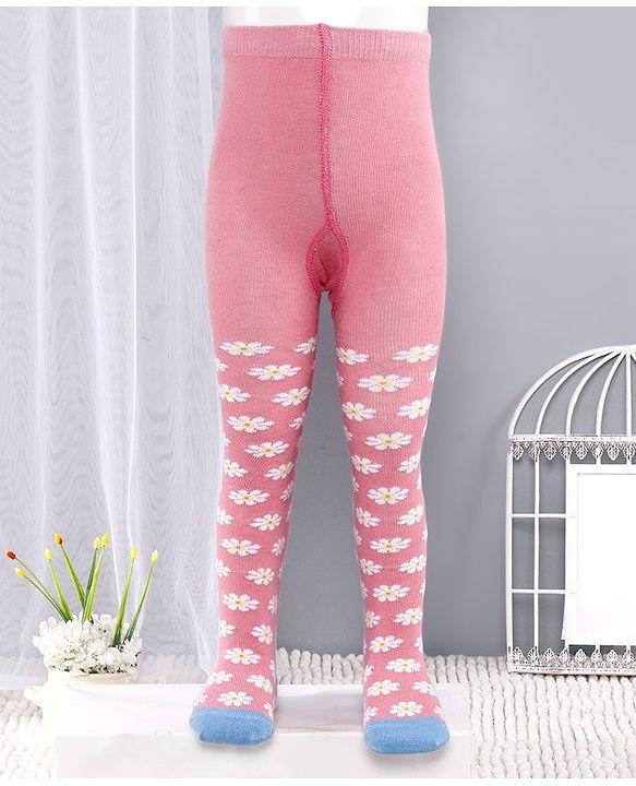 Cute Walk by Babyhug Antibacterial Footed Tights Floral Design - Pink