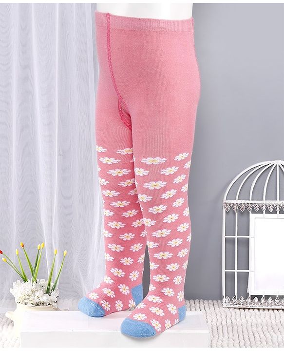 Cute Walk by Babyhug Antibacterial Footed Tights Floral Design - Pink