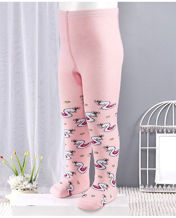 Cute Walk by Babyhug Antibacterial Footed Tights Swan Design - Pink