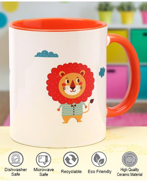 Pine Kids Ceramic Mug Lion Print Orange - 330 ml