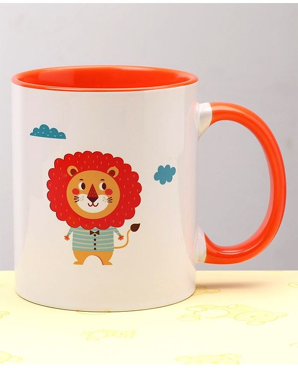 Pine Kids Ceramic Mug Lion Print Orange - 330 ml