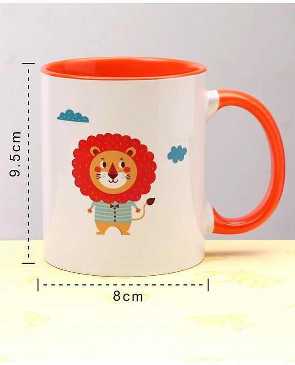 Pine Kids Ceramic Mug Lion Print Orange - 330 ml