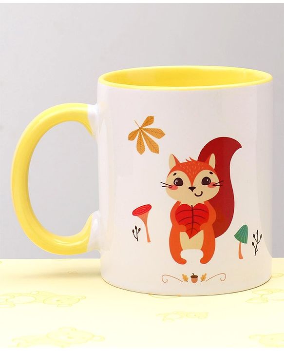 Pine Kids Ceramic Mug Squirrel Print Yellow - 330 ml