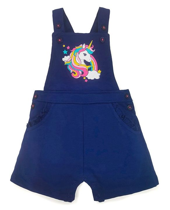 Babyhug Glitter Print Dungaree With Half Sleeves Tshirt - Blue