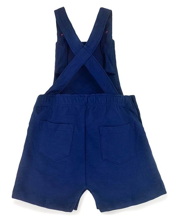 Babyhug Glitter Print Dungaree With Half Sleeves Tshirt - Blue