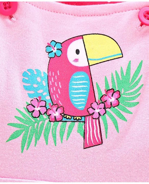 Babyhug Dungaree with Inner Tee Bird Print - Pink