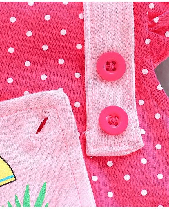 Babyhug Dungaree with Inner Tee Bird Print - Pink