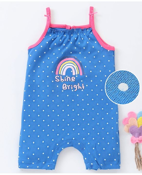 Babyhug 100% Cotton Sleeveless Romper Polka Dot Print - Blue