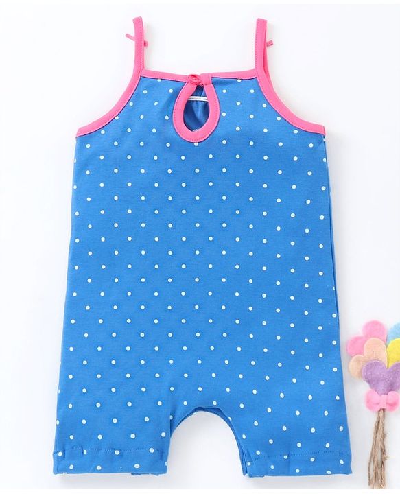 Babyhug 100% Cotton Sleeveless Romper Polka Dot Print - Blue