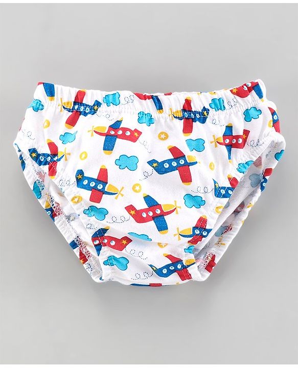 Babyhug 100%Cotton Anitbacterial Briefs Aeroplane Print Pack of 3 - Blue White