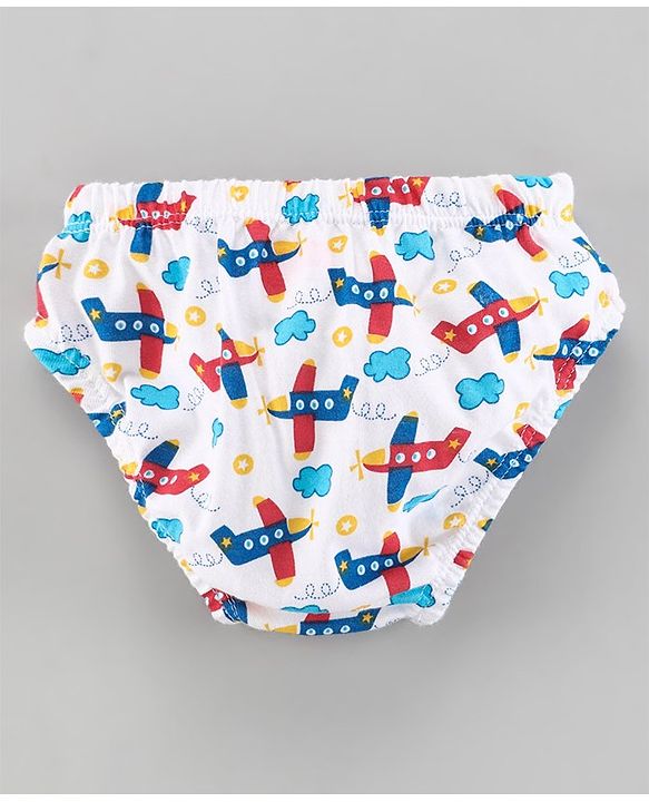 Babyhug 100%Cotton Anitbacterial Briefs Aeroplane Print Pack of 3 - Blue White