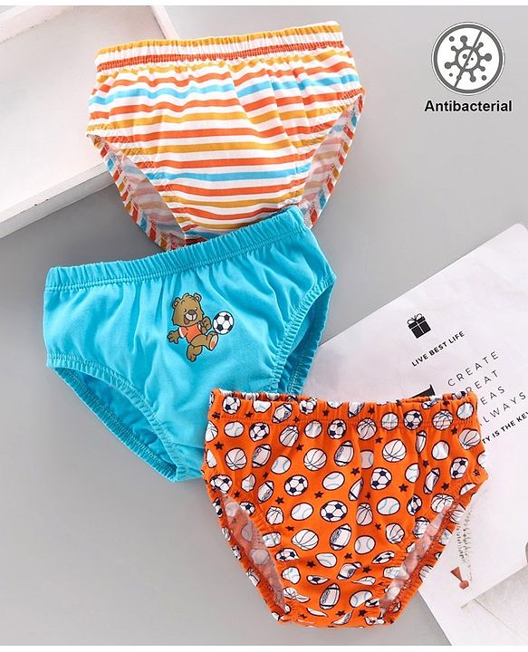 Babyhug 100% Cotton Antibacterial Brief Pack of 3 - Blue Orange