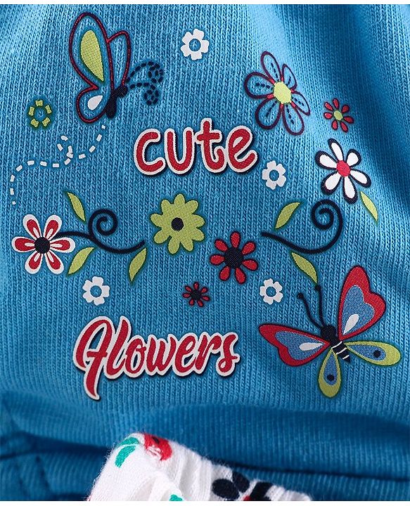 Babyhug 100% Cotton Antibacterial Panties Floral Print Pack of 3 - Blue White