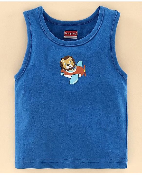 Babyhug 100% Cotton Antibacterial Vest Aeroplane Print Pack of 3 - Blue