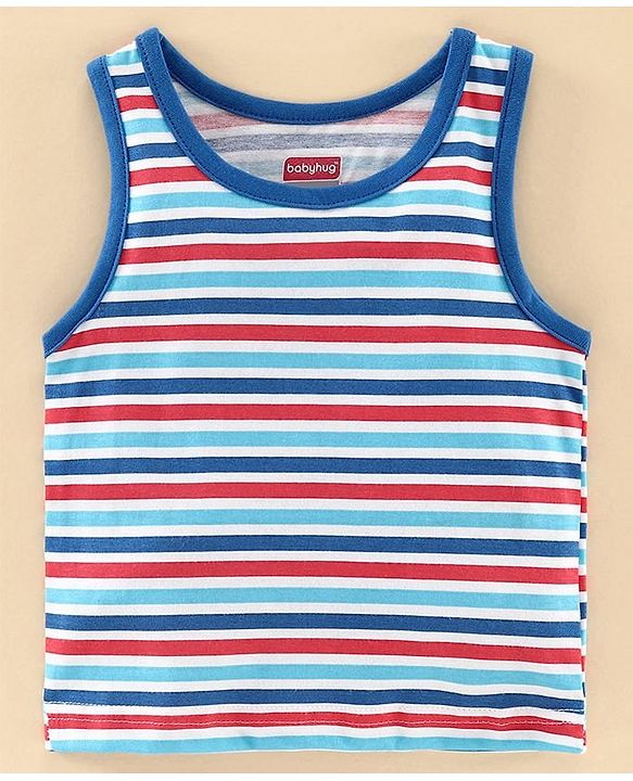 Babyhug 100% Cotton Antibacterial Vest Aeroplane Print Pack of 3 - Blue