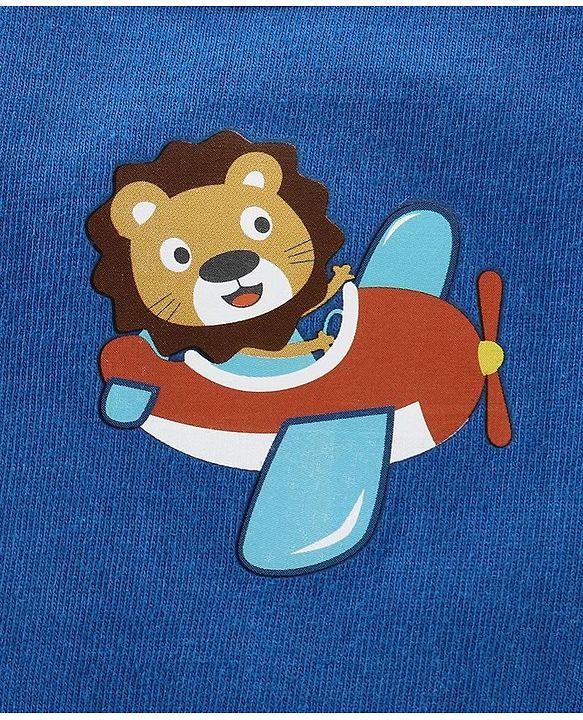Babyhug 100% Cotton Antibacterial Vest Aeroplane Print Pack of 3 - Blue