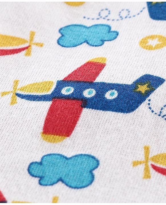 Babyhug 100% Cotton Antibacterial Vest Aeroplane Print Pack of 3 - Blue
