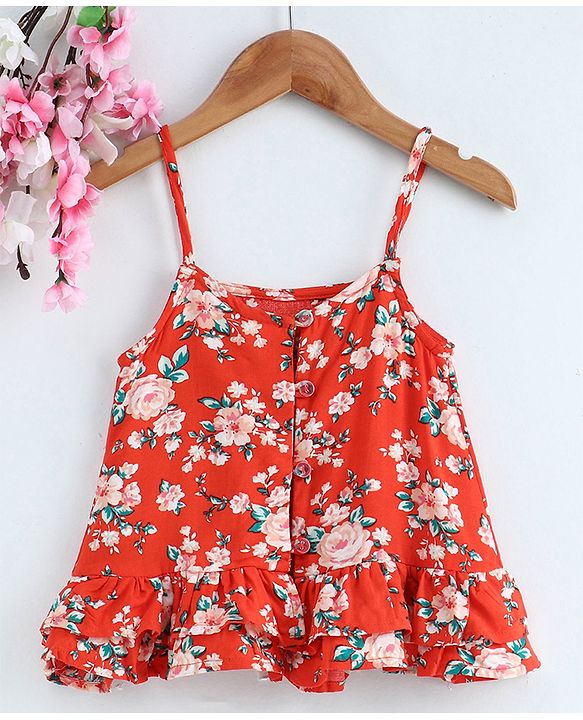 Babyhug Singlet Top Floral Print - Red