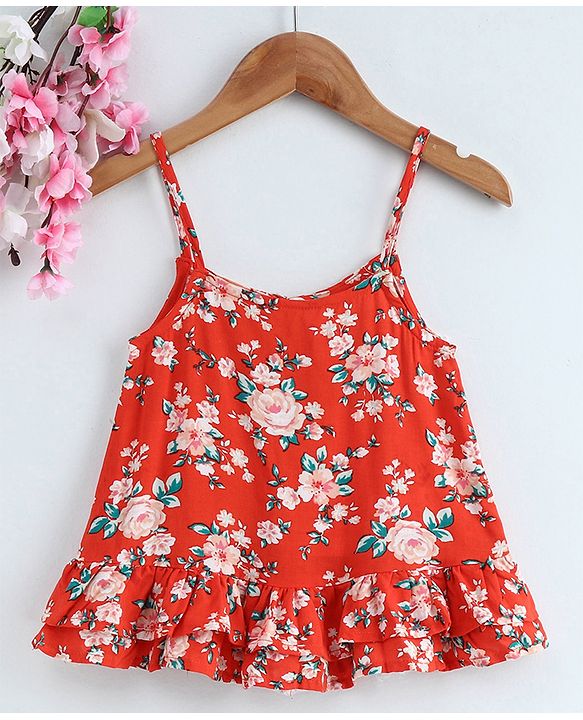 Babyhug Singlet Top Floral Print - Red