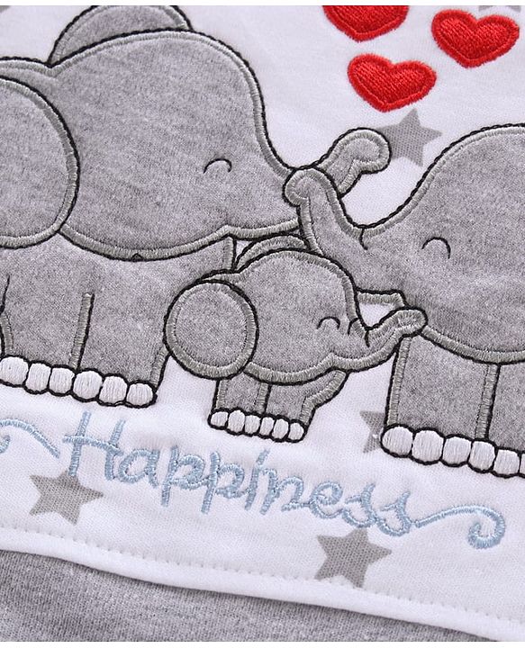 Babyhug 100% Cotton Half Sleeves Romper Elephant Embroidery - Grey White