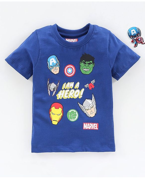 Babyhug Half Sleeves Biowashed Marvel Avengers Print - Blue