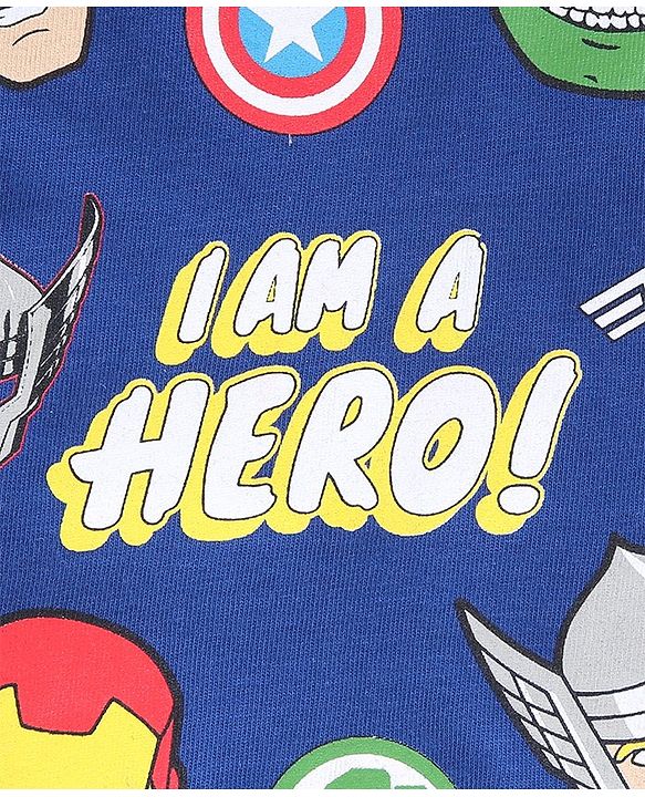 Babyhug Half Sleeves Biowashed Marvel Avengers Print - Blue