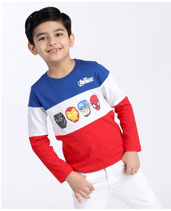 Babyhug Full Sleeves Tee Biowashed Avengers Print - Navy Blue Grey Red