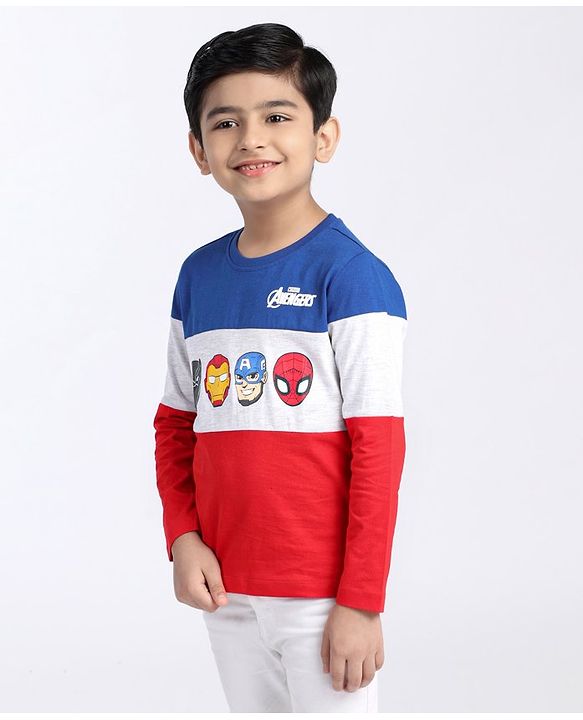 Babyhug Full Sleeves Tee Biowashed Avengers Print - Navy Blue Grey Red
