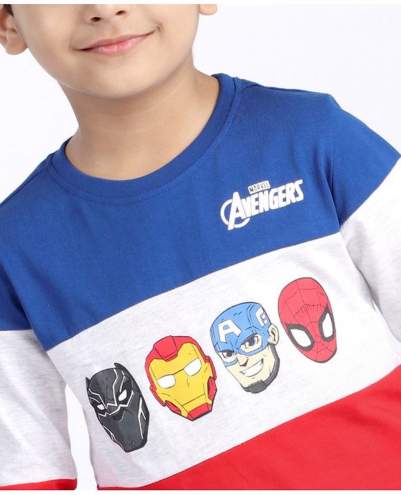 Babyhug Full Sleeves Tee Biowashed Avengers Print - Navy Blue Grey Red