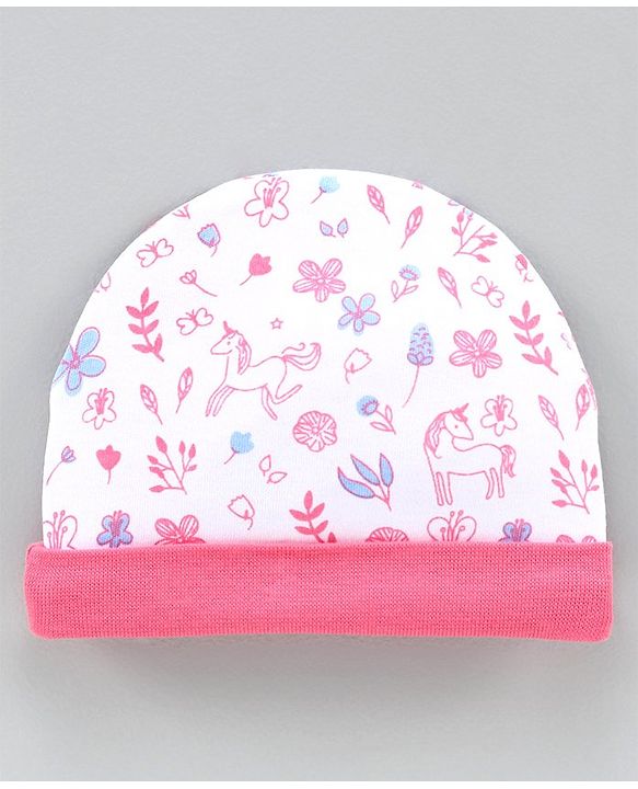 Babyhug 100% Cotton Cap Printed Pink Pack of 2 - Diameter 10.5 cm