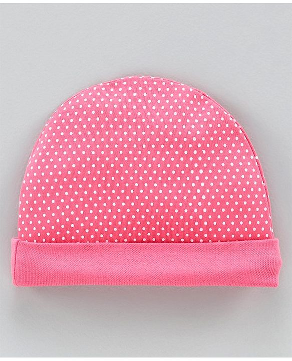 Babyhug 100% Cotton Cap Printed Pink Pack of 2 - Diameter 10.5 cm